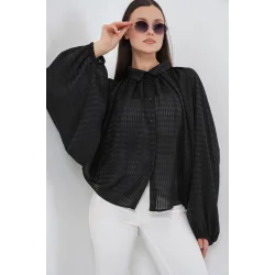 Yarasa Kol Oversize Gömlek 20368 - Siyah