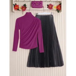 Yarım Boğaz Büzgülü Sandy Bluz  -Fuşya