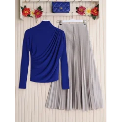 Yarım Boğaz Büzgülü Sandy Bluz  -Saks