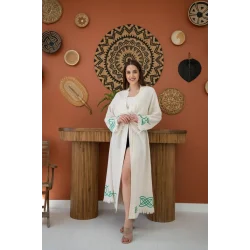 Yeşil Baskı Detay Keten Hırka