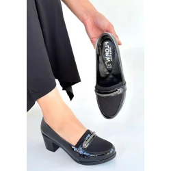 Yoer Siyah Rugan Dolgu Topuk Ayakkabı