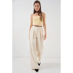 Yüksek Bel Palazzo Pantolon 30051 - Krem