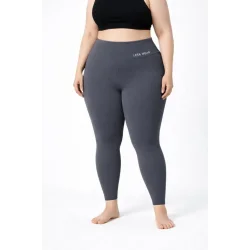 Yüksek Bel Toparlayıcı Likralı Dalgıç Spor Tayt  Esnek Battal Büyük Beden - Füme