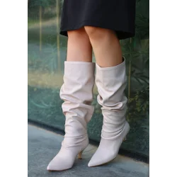 Zelya Bej Cilt Topuklu Çizme