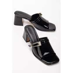 Ziva Siyah Rugan Topuklu Terlik