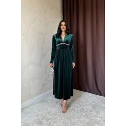 Zümrüt Göğüs Altı Taşlı Elbise
