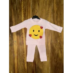 3-12 aylık emoji detalı takım pembe