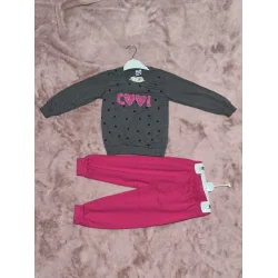 3-7 yaş pontiyeli ikili alt üst takım gri fuşya kız çocuk