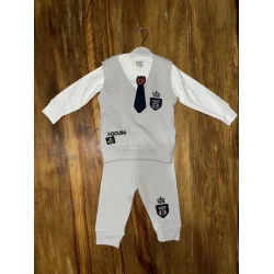 6-24 aylık kravatlı üçlü takım gri