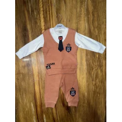 6-24 aylık kravatlı üçlü takım kahve