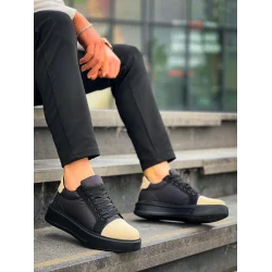 KB-X46 Kuback Siyah Bej Yüksek Siyah Taban Günlük Spor Ayakkabı