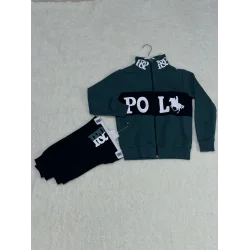 Siyah petrol yeşili baskılı kanguru cep alt üst eşofman takımı yeşil