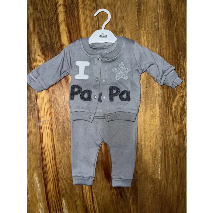 3-12 aylık üçlü kolej ceketli takım gri