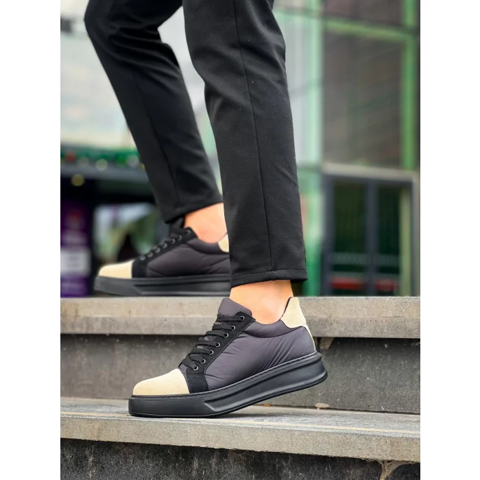 KB-X46 Kuback Siyah Bej Yüksek Siyah Taban Günlük Spor Ayakkabı