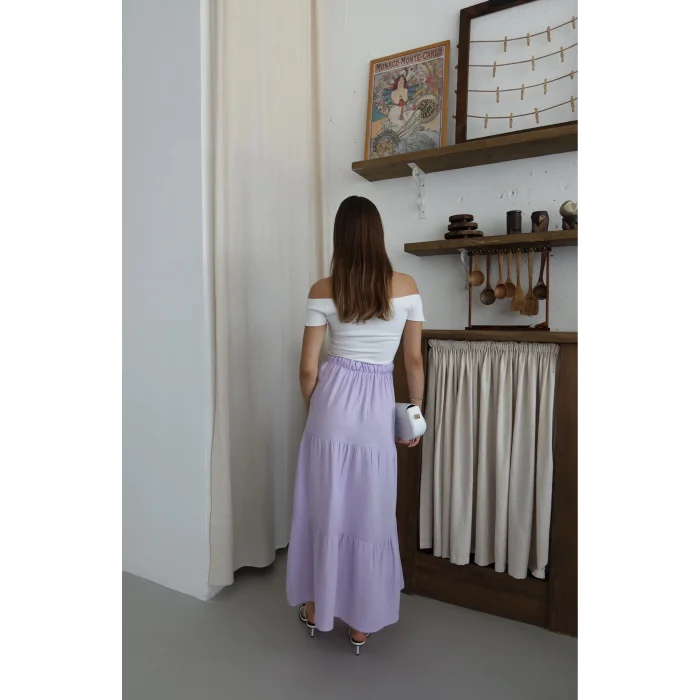 Müslin kumaş keten uzun etek lila pt