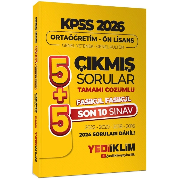 2026 Ortaöğretim Ön Lisans Genel Yetenek Genel Kültür Çözümlü Son 10 Sınav Fasikül Fasikül Çıkmış Sorular