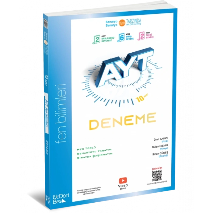 2026 / ÜçDörtBeş Yayınları AYT Fen Bilimleri 10 lu Deneme