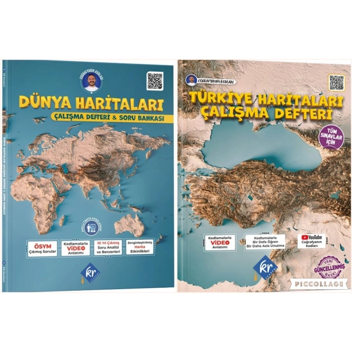Coğrafyanın Kodları Dünya Haritaları Çalışma Defteri Soru Bankası ve Türkiye Çalışma Defteri Seti (Tüm Sınavlar İçin) KR Akademi