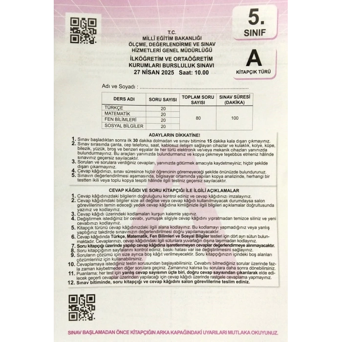 Fenomen 5. Sınıf Sınıf PYBS Tüm Dersler Soru Bankası PYBS Deneme 2020-25 Çıkmış Soru