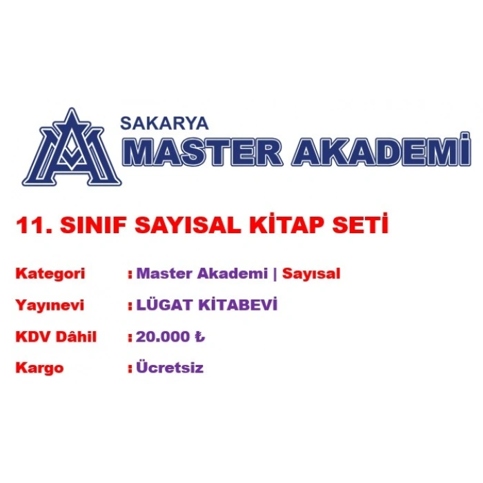 MASTER AKADEMİ 11. SINIF SAYISAL SET