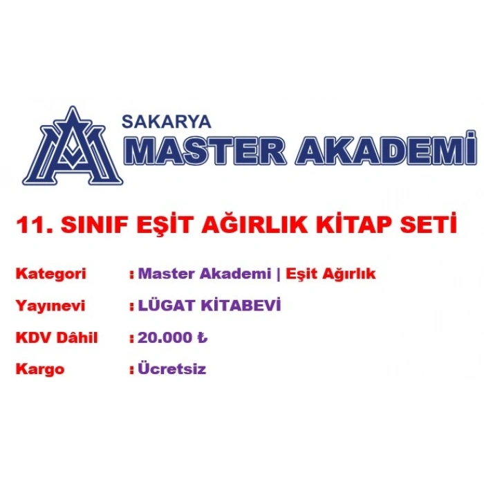 MASTER AKADEMİ 11. SINIF EŞİT AĞIRLIK KİTAP SETİ