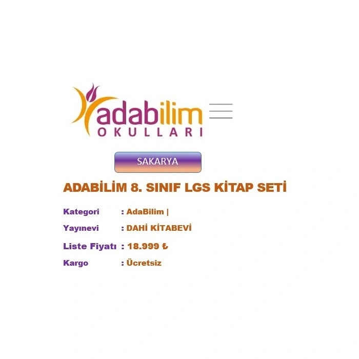 SAKARYA ADABİLİM OKULLARI 8. SINIF LGS KİTAP SETİ