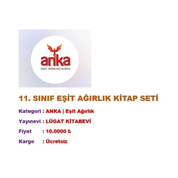 ANKA Eğitim Kurumları 11. Sınıf Eşit Ağırlık Kitap Seti