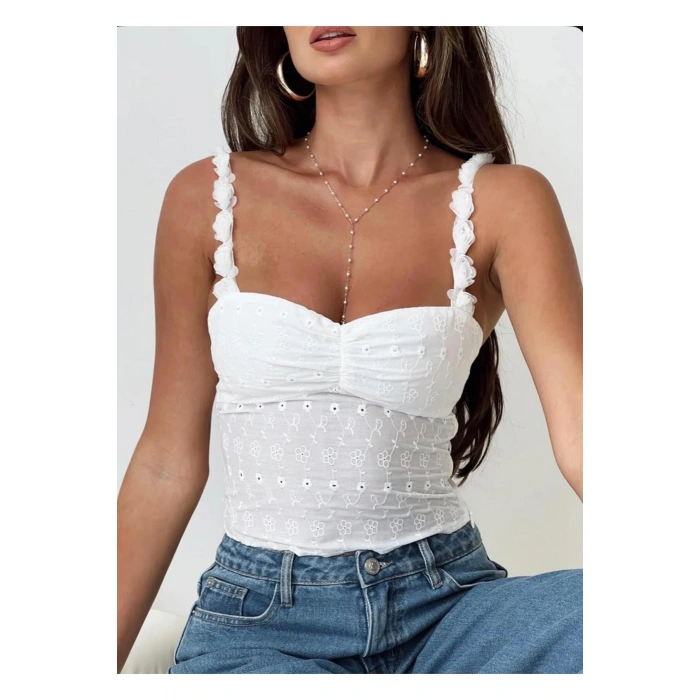 Gül Askı Detaylı Bluz %60 Pamukludur