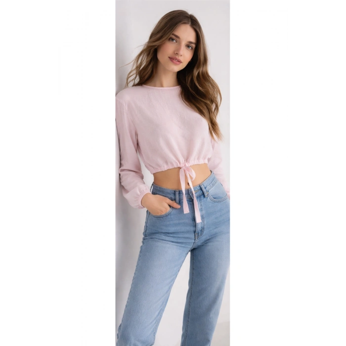 Pudra Bağlamalı Crop Bluz