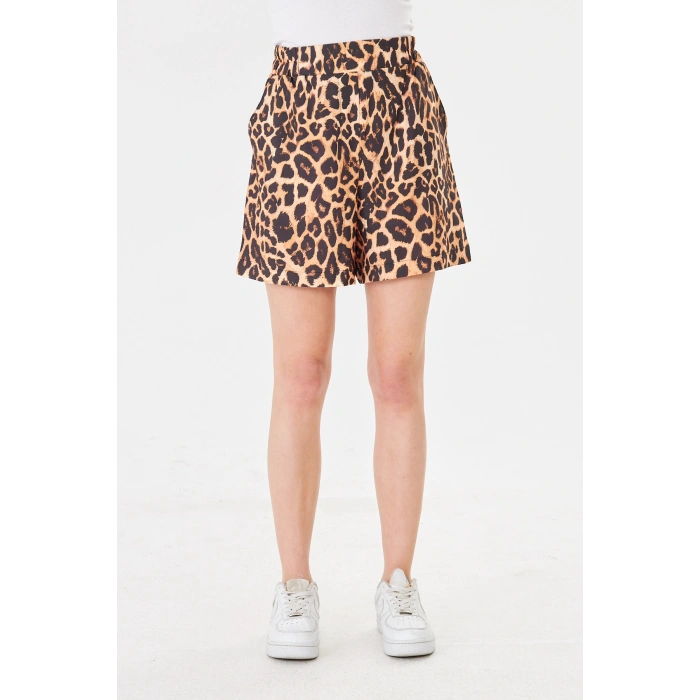 Yüksek Bel Leopar Desenli Kadın Şort – Günlük Rahat Kesim
