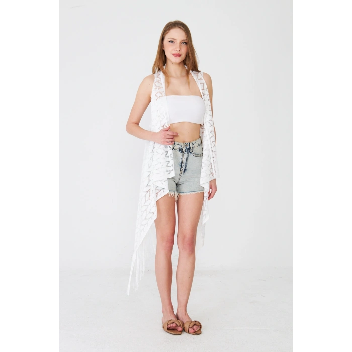 Uzun Dantel Beyaz Yazlık Yelek – Feminen Günlük Kimono