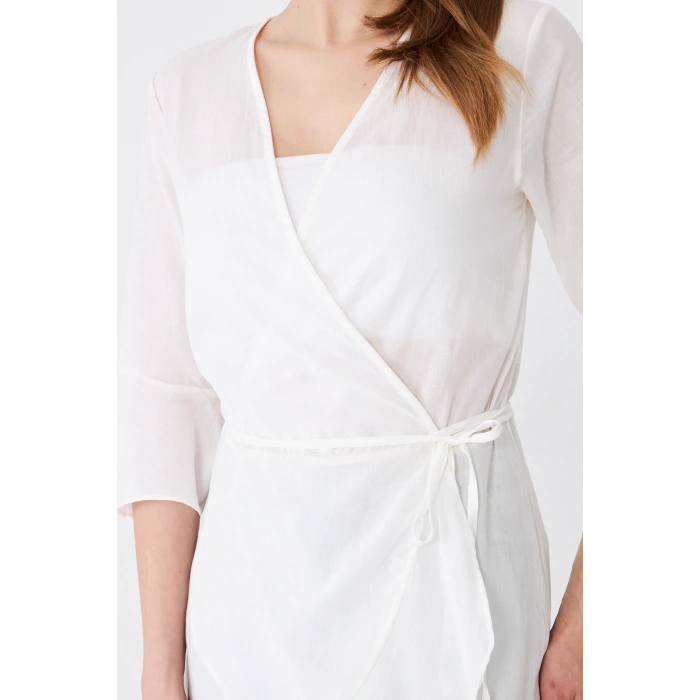 Kadın Beyaz Şifon Bağlamalı Pareo Hırka