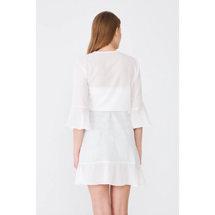 Kadın Beyaz Şifon Bağlamalı Pareo Hırka