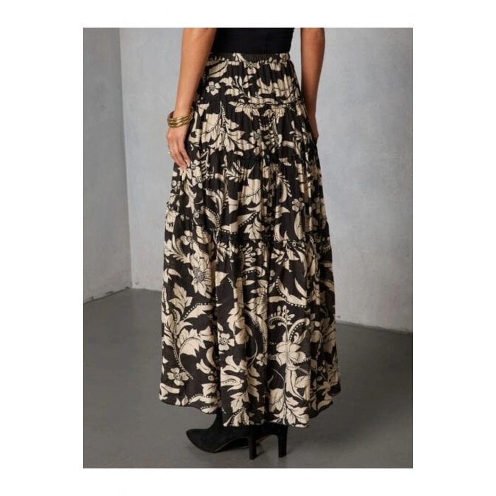 Yüksek Bel Çiçek Desenli Anvelop Midi Etek – Akışkan Kumaş, Feminen Siluet, Günlük & Davet Şıklığı