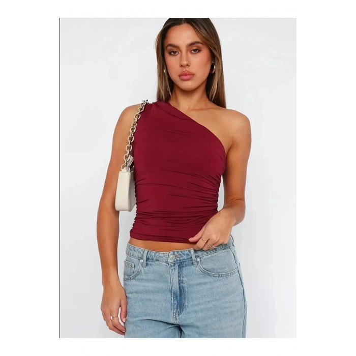 Tek Omuz Detaylı Büzgülü Bluz