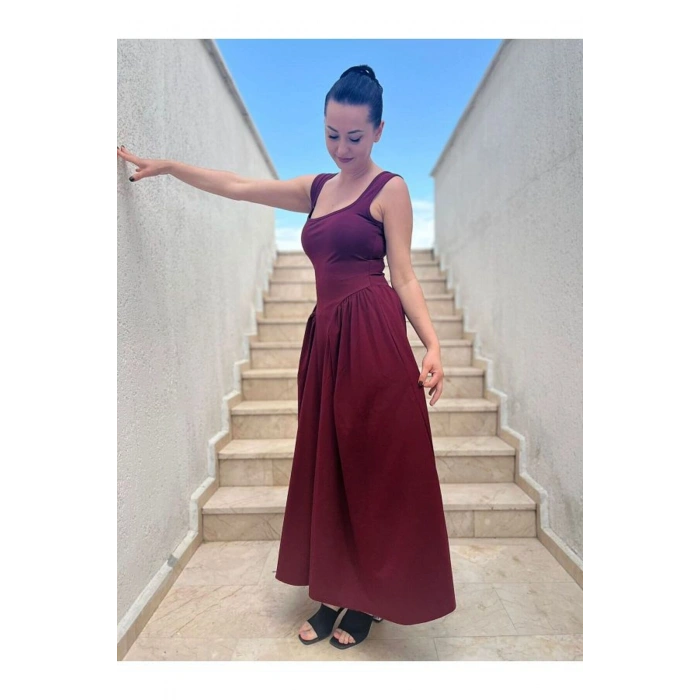 Kadın Kare Yaka Kalın Askılı Elbise