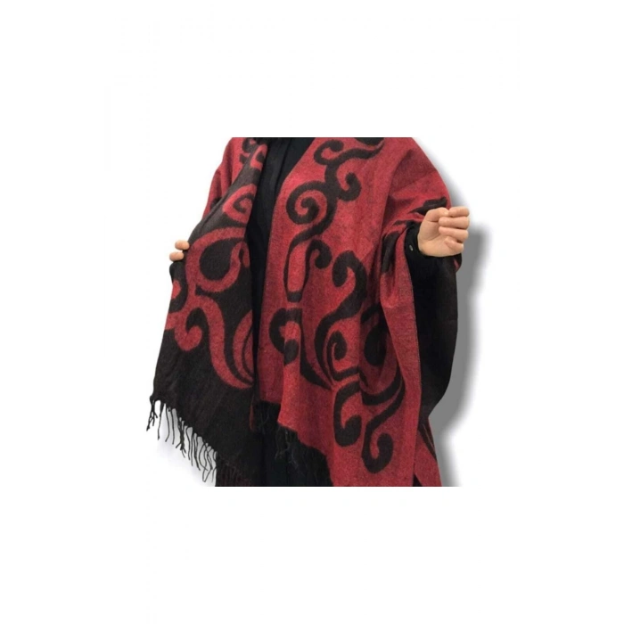 Kadın Kışlık Çift Taraflı Panço Omuz Şalı