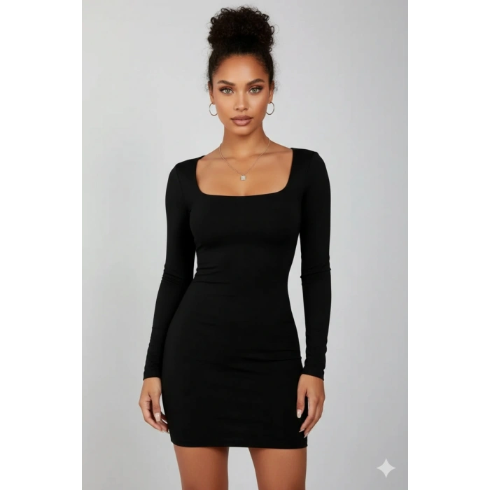 Uzun Kollu Likralı Mini Elbise ( Mevsimlik ve Kışlık )