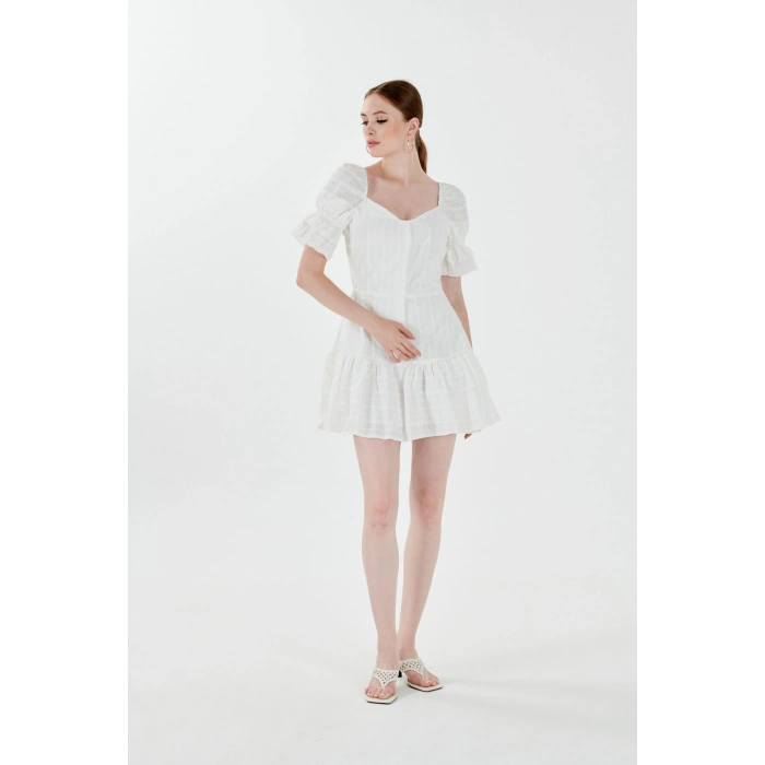 Balon Kol Süper Mini Kare Yaka Elbise