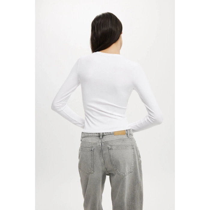 Bisiklet Yaka Uzun Kollu Yumuşak Dokulu İnterlok Basic Body Bluz