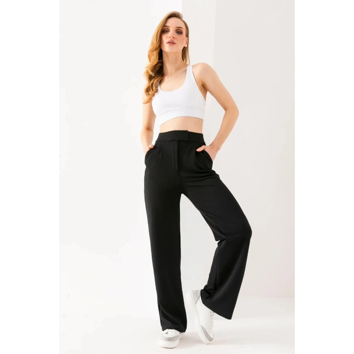 Siyah Kadın Yüksek Bel Cırtlı Trend Palazzo Pantolon