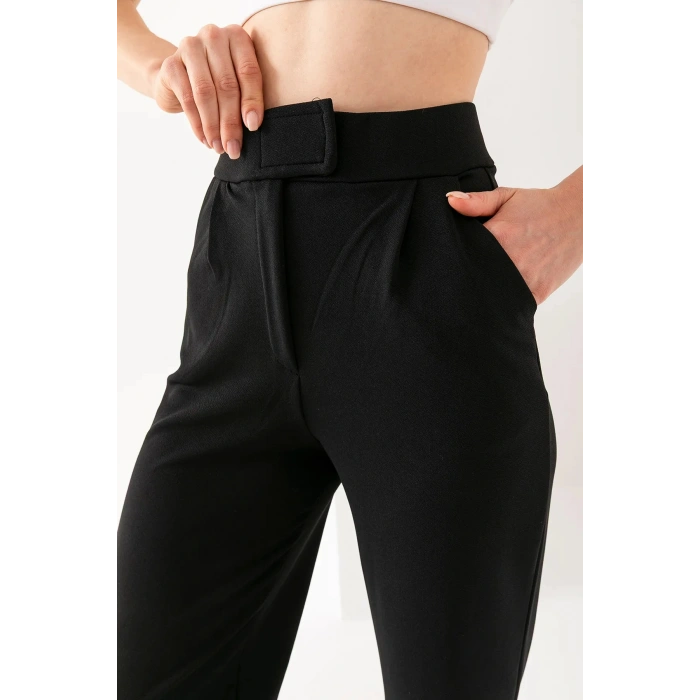 Siyah Kadın Yüksek Bel Cırtlı Trend Palazzo Pantolon