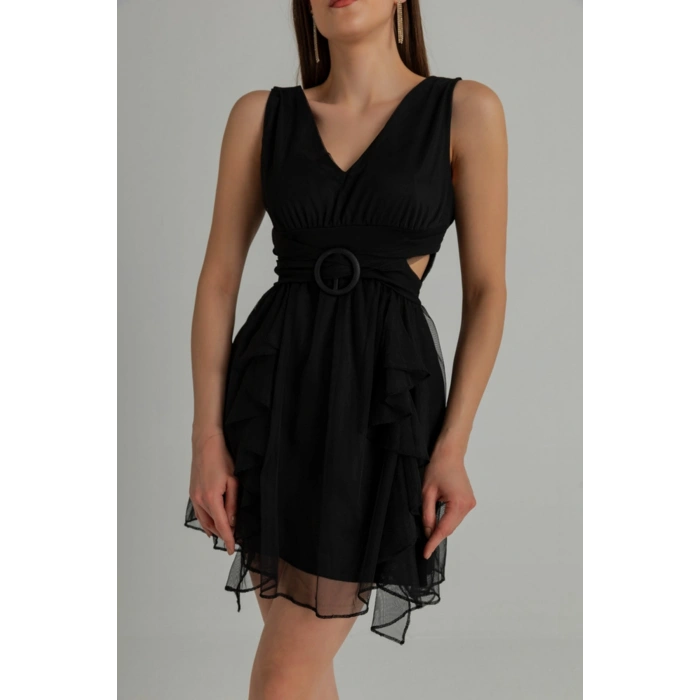 Mini Dekolteli Tül Elbise