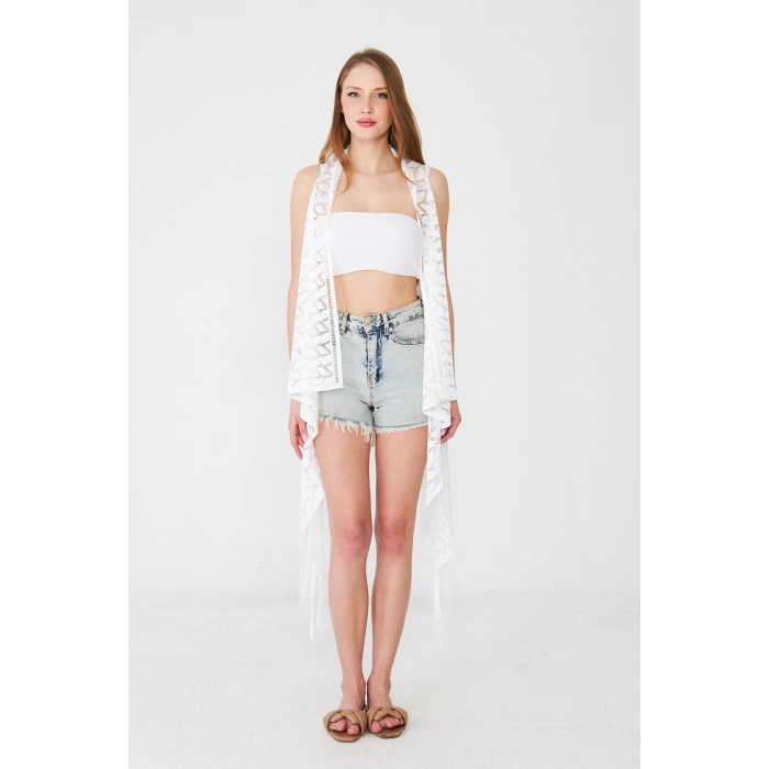 Uzun Dantel Beyaz Yazlık Yelek – Feminen Günlük Kimono