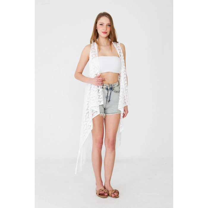 Uzun Dantel Beyaz Yazlık Yelek – Feminen Günlük Kimono