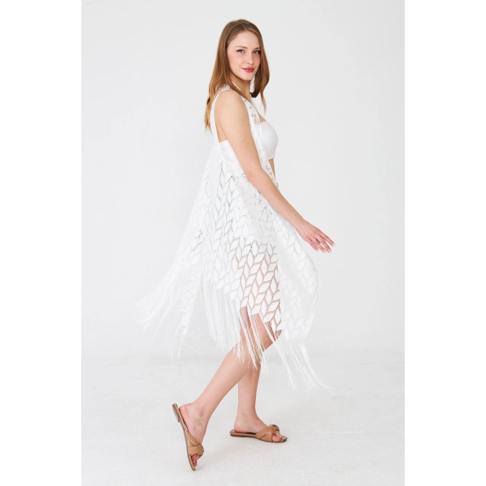 Uzun Dantel Beyaz Yazlık Yelek – Feminen Günlük Kimono