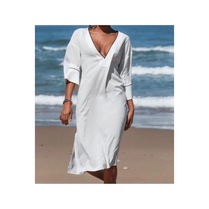 BEYAZ YAZLIK RAHAT ELBİSE