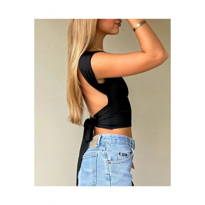 Sırt Bağlamalı Dekolteli Bluz