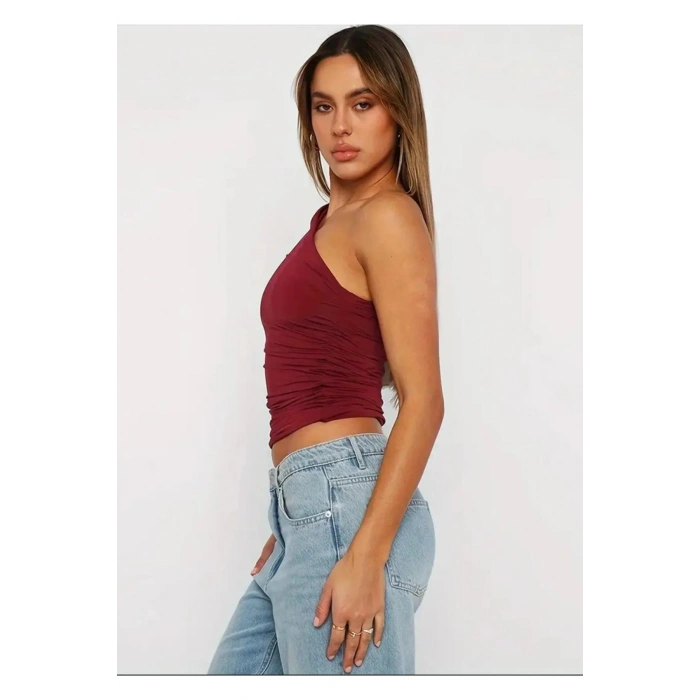 Tek Omuz Detaylı Büzgülü Bluz