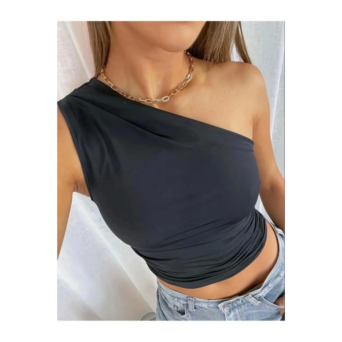 Tek Omuz Detaylı Büzgülü Bluz